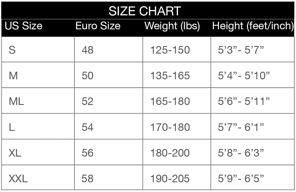 Riffe Vortex Wetsuit Size Chart